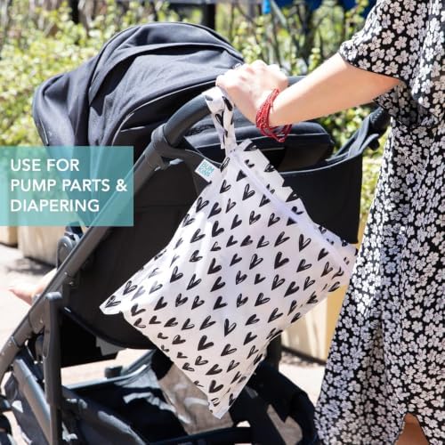 Bumkins Waterproof Wet Bag for Baby, Travel, Swim Suit, Cloth Diapers, Pump Parts, Pool, Beach, Gym Clothes, Toiletry, Hook to Stroller, Daycare, Zipper Reusable Wetdry Packing Pouch, Black Hearts - Image 4
