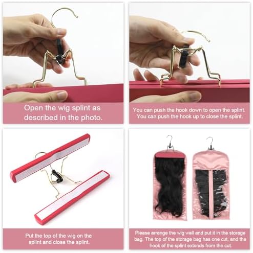 Hair Extension Hanger 4PCS Wooden Storage Holder for Hairpieces Pants Hanger for Clothes Pants Carrier Wig Holder with Double Anti-Slip Stickers - Image 3
