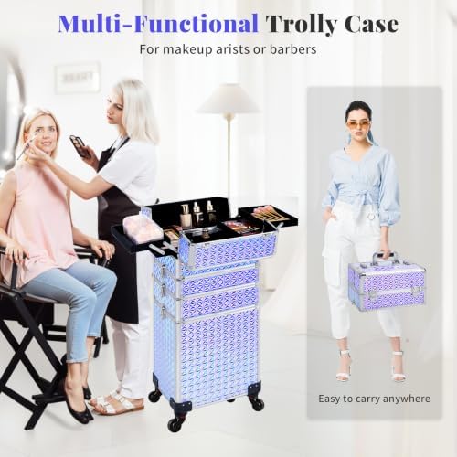 AROUS 5 in 1 Rolling Makeup Train Case with Lid Cosmetology Case on Wheels - Image 6