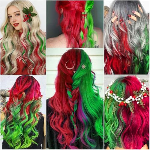 Red and Green Hair Extensions Clip in Synthetic Hairpiece 10 PCS - Image 6