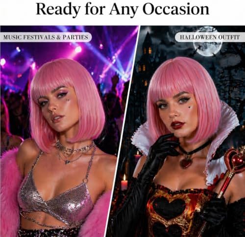 Short Pink Bob Wig with Bangs for Women - Image 6