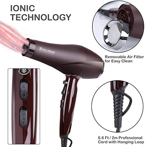 2000 Watt Hair Dryer, Negative Ionic Blow Dryer with Diffuser Concentrator Comb, 2 Speed 3 Heat Settings, Low Noise Long Life Style-Brown/Purple - Image 5