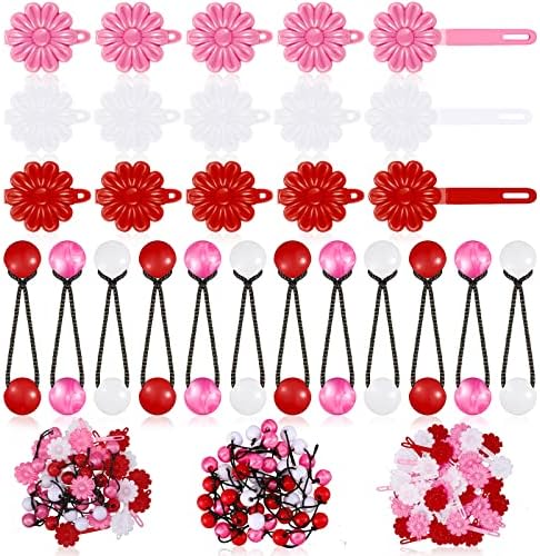 72 Pcs Hair Accessories Set - Barrettes, Balls, Bows, Flowers, and Clips for Girls, Baby, and Toddler (Red, White, Pink) by Jutom