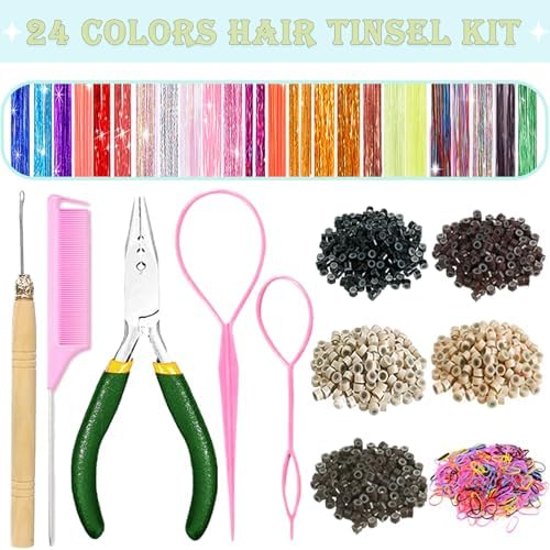 Hair Tinsel Kit for Girls 24 Colors Fairy Glitter Tinsel Hair Extensions - Image 2