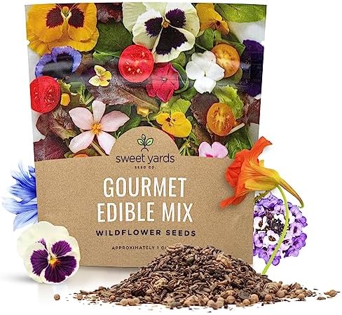 Wildflower Seeds Edible Flowers Mix - 1 Ounce Over 7,000 Open Pollinated Annual and Perennial Seeds by SweetYards
