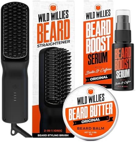 Wild Willies Beard Care Kit - Heated Straightener, Butter & Growth Serum by WildWillies