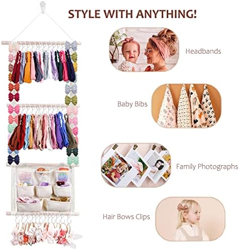 cherrboll Hair Bows Holder Headband Organizer for Girls, Hair Clips Hanger Storage with Hooks, Wall Hanging Decor for Nursery Room - Image 6