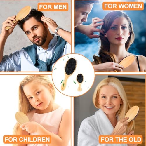 Boar Bristle Hair Brush 2PCS - Smoothes & Detangles All Hair Types, Boar & Nylon Bristle，Smooths Frizz and Prevents Breakage in Fine and Straight, for Women Men and Kids - Image 3