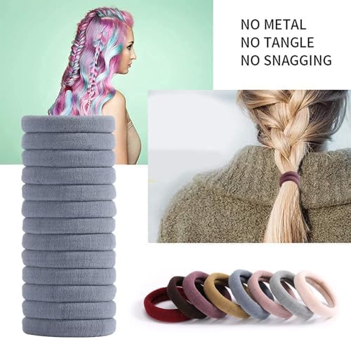 100PCS Elastic Cotton Hair Bands, Seamless No-Damage Ponytail Holders for Thick or Thin Hair, Soft Hair Accessories for Women and Girls, Coral Color - Image 5
