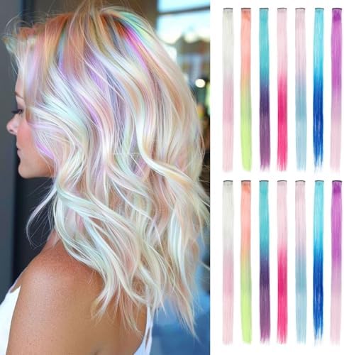 14 Pcs Colored Clip in Hair Extensions Highlights Gradient Mix Tinsel by Sala