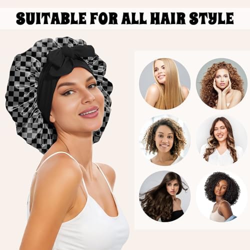 Satin Hair Braid Bonnet for Sleeping Double Layer Elastic Wide Soft Tie Band Hair Silk Lined Sleep Cap Women Girls - Image 4