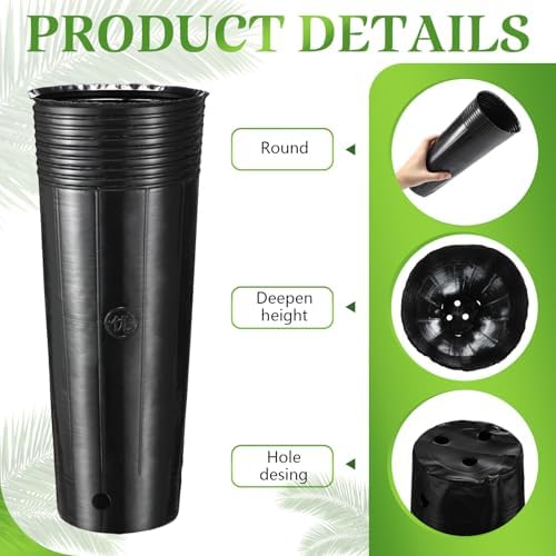 100 Pack Tall Tree Pot 11.8'' x 4.7'', Black Plastic Deep Nursery Pots, Soft Deep Seedling Pots for Seed Starting, Plant Starter Cups with Drainage Holes for Flowers, Cutting & Transplanting - Image 3