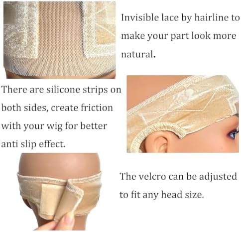 Lace Wig Grip Band for Glueless Wig, Adjustable Velvet Wig Grip Band for Lace Front Wigs with Non-Slip Silicone Strip, Wig Melting Band for Women Elastic Wig Band (Beige) - Image 2