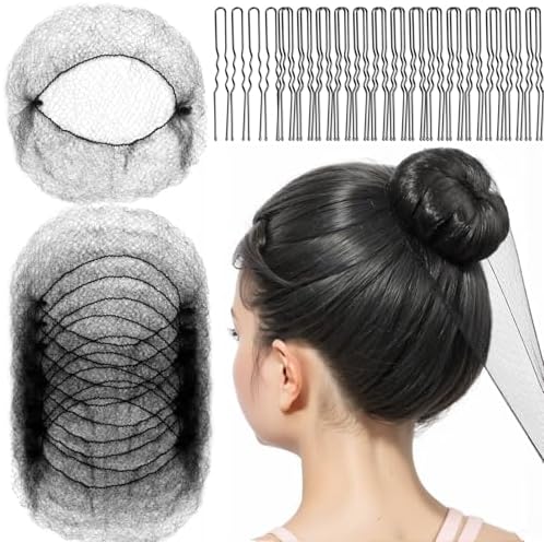 FANDAMEI 30cm Hair Net for Kids, Invisible Hair Nets 20PCS with 40PCS U Shaped Hair Pins, Hair Nets for Buns, Bun Hair Nets for Ballet Girls Hair Accessories Set for Women, Girls-Black by FANDAMEI
