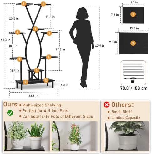 JUSTOGO Plant Stand Indoor with Grow Lights - 9 Tiered Tall Plant Shelf - Image 4