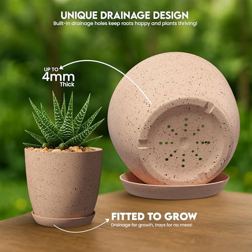 Plant Pots Indoor with Drainage 10 Pack Planters Spotty Peach Pink - Image 4