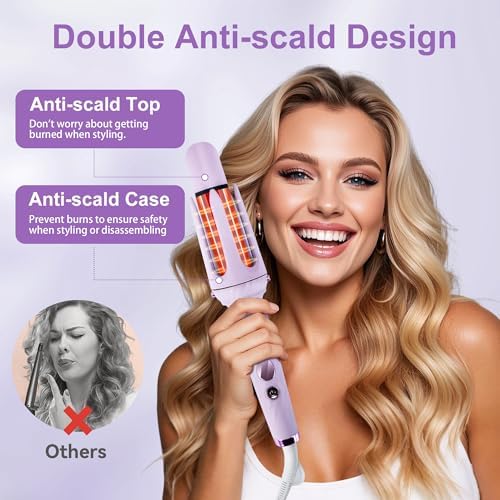 CHIKYO 3 in 1 Multifunctional Hot Tool, Automatic Curling Irons with 2 Ceramic Barrel(1", 1.25") & Hair Straightener Brush, Hair Curler & Straightening Comb, Purple - Image 5