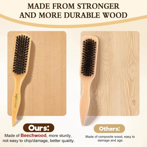 Boar Bristle Slick Back Hair Brush for Smooth Flyaways, Frizz, Sleek Ponytail, Buns and Edge Baby Hair, Teasing | Hair Comb, Edge Brush, Teasing Brush Rat Tail Comb for Girls, Kids, Women & Men - Image 6
