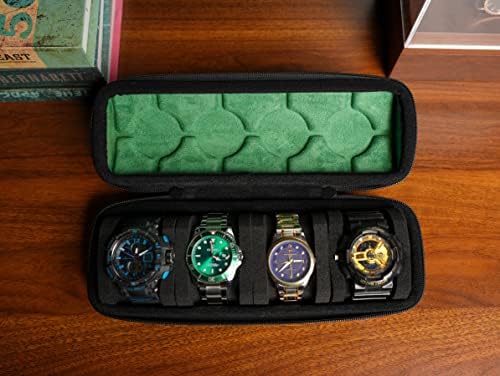4 slots Watch travel case, hard watch box storage organize holder, with soft foam insert fit watches up to 55mm face,green microfiber lining - Image 5