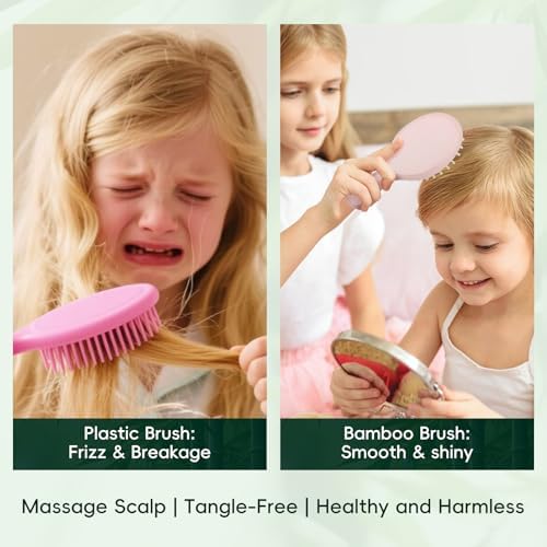 Small Bamboo Hair Brush for Women,Kids,Mini Scalp Massager for Travel - Image 4