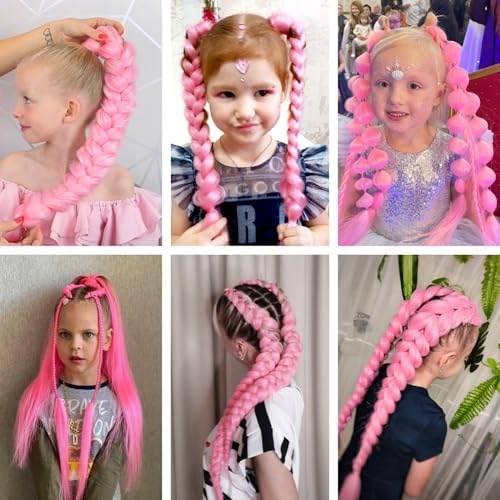 LyoRuSi 2 Pc Braid Ponytail Extension 26'' Pink Braid Extensions for Women - Image 4
