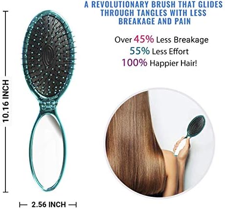 Wet Brush Pop Go Detangler, Blue Teal - Foldable, On-The-Go Design, Travel Brush, Ultrasoft IntelliFlex Bristles, Detangling Hairbrush, Built-In Mirror Handle, Wet & Dry, All Hair Types (Pack of 2) - Image 4