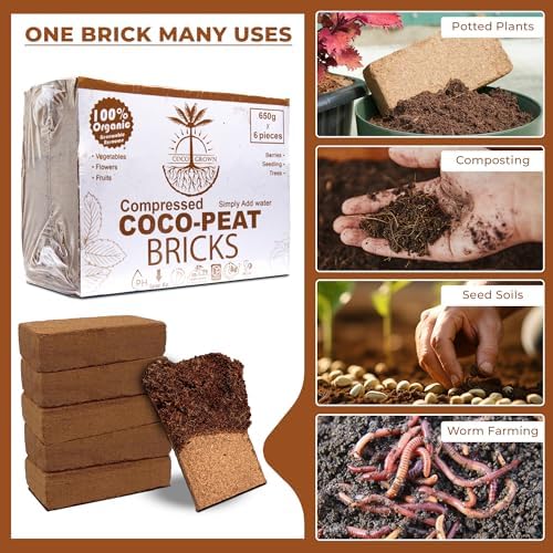 Compressed Coco Coir Bricks – 100% Organic, 650g x 6 Bricks – Expands to 8L Each, Eco-Friendly, Biodegradable, No Chemicals – Ideal for Vegetables, Fruits, Flowers, Seedlings - Image 5