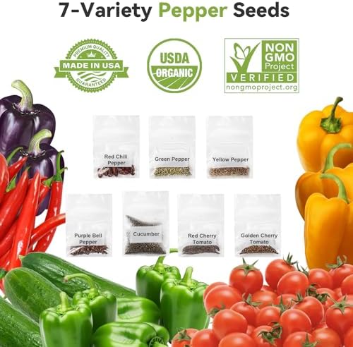 inbloom 12-Pod Pepper Seed Pod Kit for AeroGarden, iDOO, Ahopegarden Hydroponic Growing System, Include Cucumber, Red&Golden Tomato, Red Chili Pepper, Green&Yellow Pepper, Purple Pepper, 400+ Seeds - Image 2