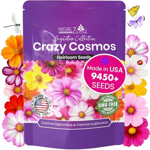 NatureZ Edge, Crazy Cosmos Seeds for 2026, 9450 Cosmos Seed, 2.25 oz, Made in USA, Annual Cut Flowers, Wildflower Seeds Bulk for Planting Flowers, Wild Flowers Seed Throw and Grow, semillas de Flores by NatureZEdge
