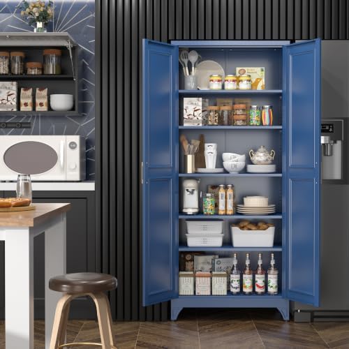 SteeLoong 75”Metal Pantry Storage Cabinet with Doors & 5 Adjustable Shelves - Image 2