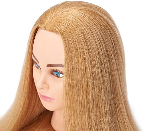Hairingrid Mannequin Head 20"-22" 100% Human Hair Hairdresser Cosmetology Mannequin Manikin Training Head Hair and Free Clamp Holder - Image 3