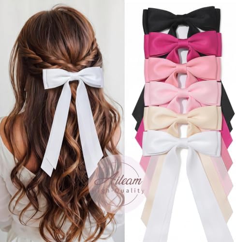 6PCS Pink Tone Hair Bows, Large Ribbon Bow Hair Clips for Girls Women Cute Ponytail Holder Accessories for Toddlers Kids Teens - Image 6