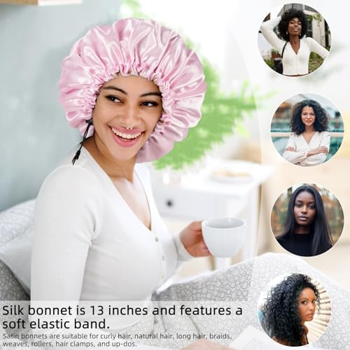 Edoneery Satin Bonnet for Sleeping Women, Double Layer Adjustable Sleep Cap - Image 4