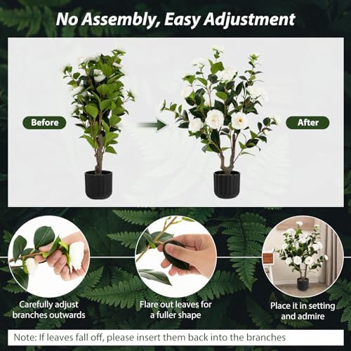 Goplus 35.5’’ Artificial Camellia Tree, Flower Plants Artificial Tree - Image 4