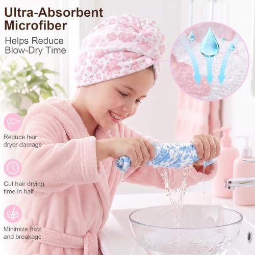Kids Microfiber Hair Towel Wrap 2Pack Absorbent Hair Drying Turban for Girl - Image 3