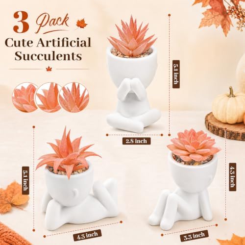 Der Rose 3 Pack Fall Fake Succulents Plants Autumn Room Decor for Bathroom - Image 2