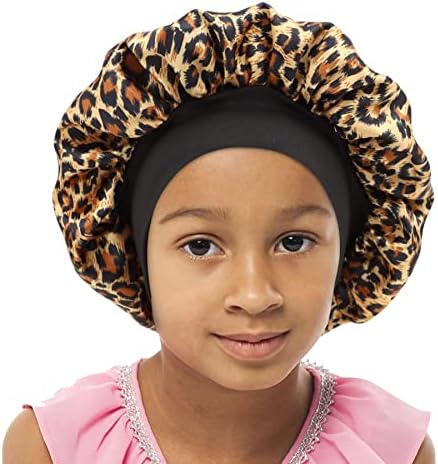 Kids Satin Bonnet Double Layer Wide Elastic Band Sleep Cap by SENGTERM