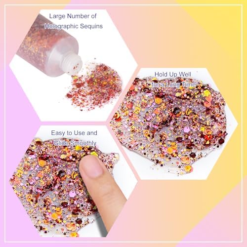 MEICOLY Chameleon Colorful Body Glitter,Holographic Chunky Glitter Face Paint,Color Changing Mermaid Self-Adhesive Face Glitter Gel,Glitter Sequin for Face Body Hair,Festival Party Glitter Makeup - Image 2