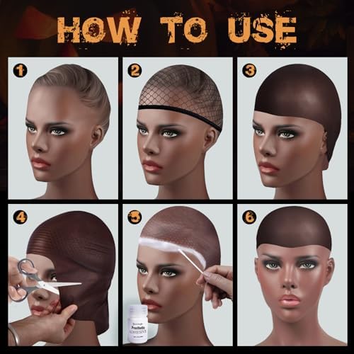 Dark Brown Bald Cap SFX Makeup Kit,Black Wig Cap with Professional Skin Water-Based Acrylic Adhesive(Bonding Glue) for Deep Skin Tones Men,Ideal for Halloween Costumes, Cosplay - Image 3