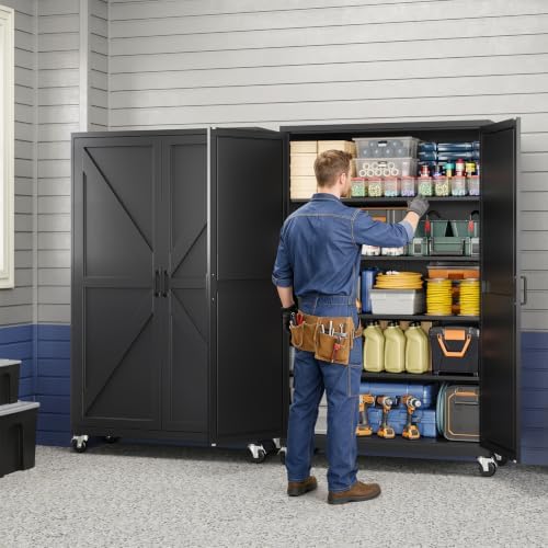 Yizosh Wide Deep Metal Pantry Storage Cabinet,Mobile Garage Storage Cabinet - Image 2