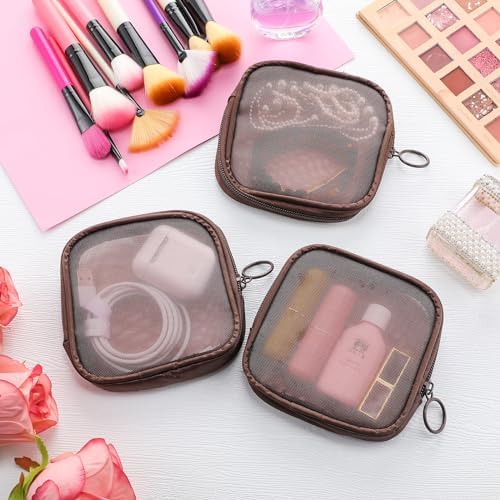 Weewooday 4Pcs Mesh Makeup Bag, Brown, Small, Classic - Image 4