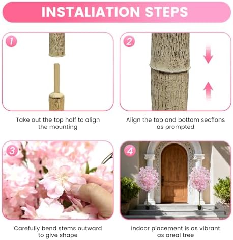2 Pack Artificial Cherry Blossom Tree,4FT Faux Cherry Blossom Plant in Pot with Pink Flowers,Artificial Silk Plants for Indoor Outdoor Decor,Front,Living Room,Office,Patio - Image 4