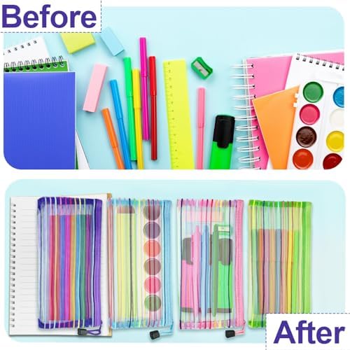 Mesh Bags with Zipper (6 Pack), Small Nylon Makeup Bag Cosmetic Pouches Travel Organizer for Purse Diaper Bag Home Organizing Striped Mix 6 Colors - Image 5