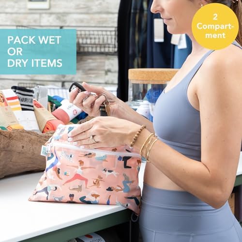 Bumkins Waterproof Wet Dry Clutch Bag for Baby, Travel, Swim Suit, Cloth Diapers, Pump Parts, Pool, Gym Clothes, Toiletry, Hook to Stroller, Pack for Daycare, Zip Bag, Packing Pouch, Yoga Pals - Image 2