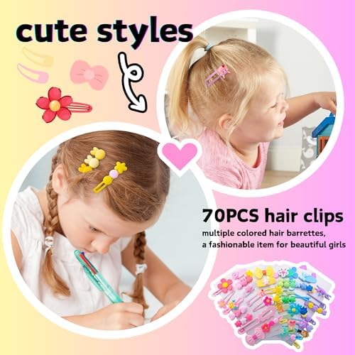 70PCS Hair Accessories for Girls Little Girl Hair Clips Barrettes for Baby Toddler Teens Women Kids Cute Candy Colorful Flower Gift for 6-18 Ages (Girls Hair Accessories) - Image 3