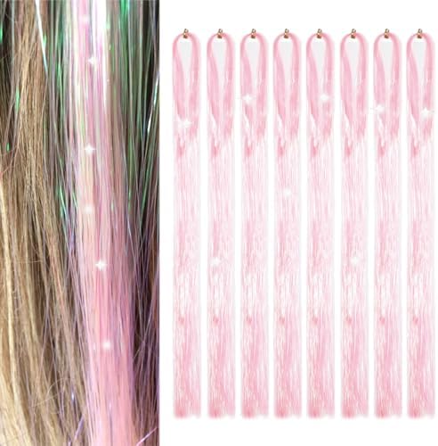 Hair Tinsel 8 Packs 1600 Strands 50 Inch Tinsel Hair Extensions Egg Pink Heat Resistant Glitter Sparkling Shinny Fairy Hair Accessories for Women and Girls(Egg Pink, 50Inch) by Sala