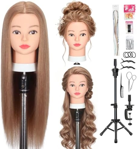 Opini 28" Mannequin Head Human Hair 80% with Tripod Stand for Hairdressier by Opini