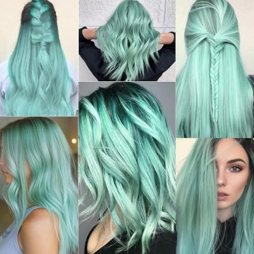 Mint Green Hair Extensions Clip in Colored Hairpieces 14 PCS Teal - Image 6
