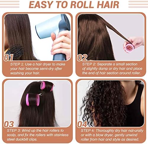 Self Grip Hair Rollers Curlers Set - 24 Pieces with 3 Sizes (4 Jumbo, 4 Large, 4 Medium) and 12 Clips for Volume on Long, Short, Thick, or Fine Hair - Image 6