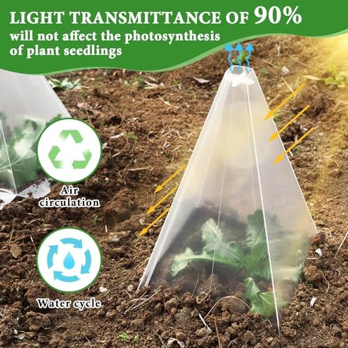 Reusable Plastic Garden Cloches, 7.8" x 11" Mini Greenhouse, 1.2mm Thick Clear Bell Covers with Metal Stakes Against Sun, Frost, Snails, Plant Protector (50pcs-Clear) - Image 6